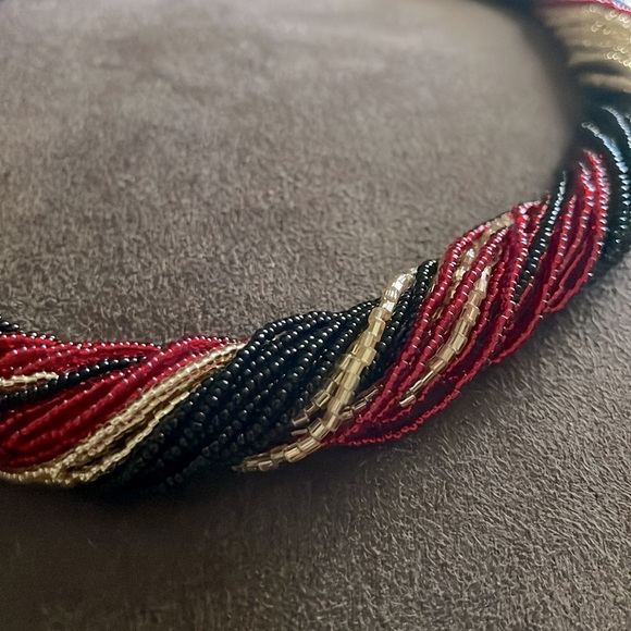 Red, Black and Golden Murano Glass Bead Torsade Necklace - Picture 4 of 16
